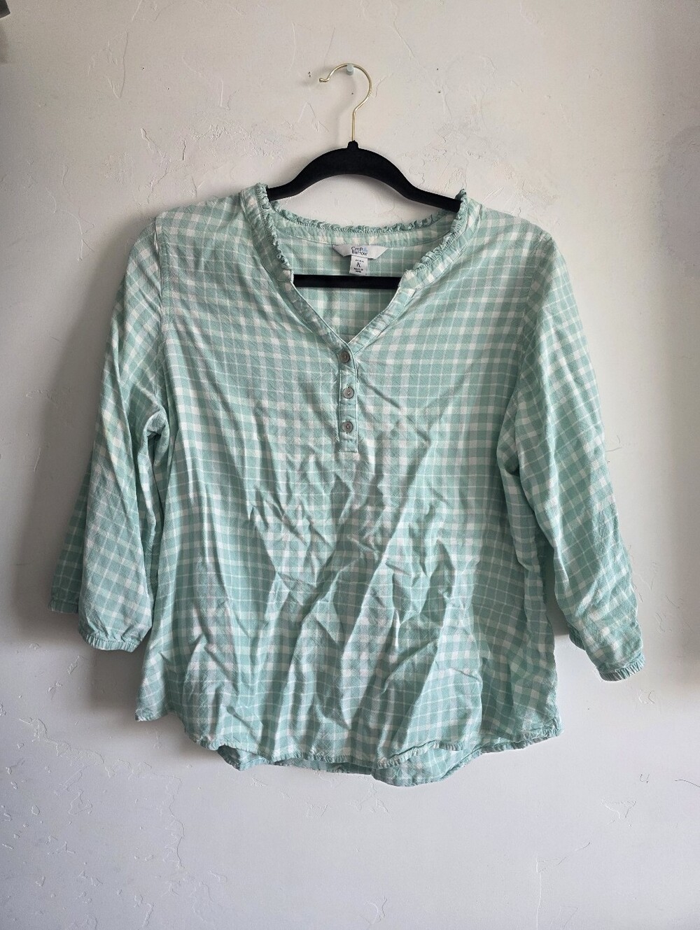 Croft & Barrow Petite Green Gingham Top